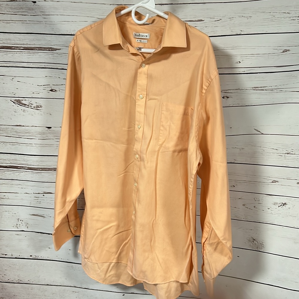 Van Heusen men’s pin cord dress shirt, light peach, 17 1/2 34/35